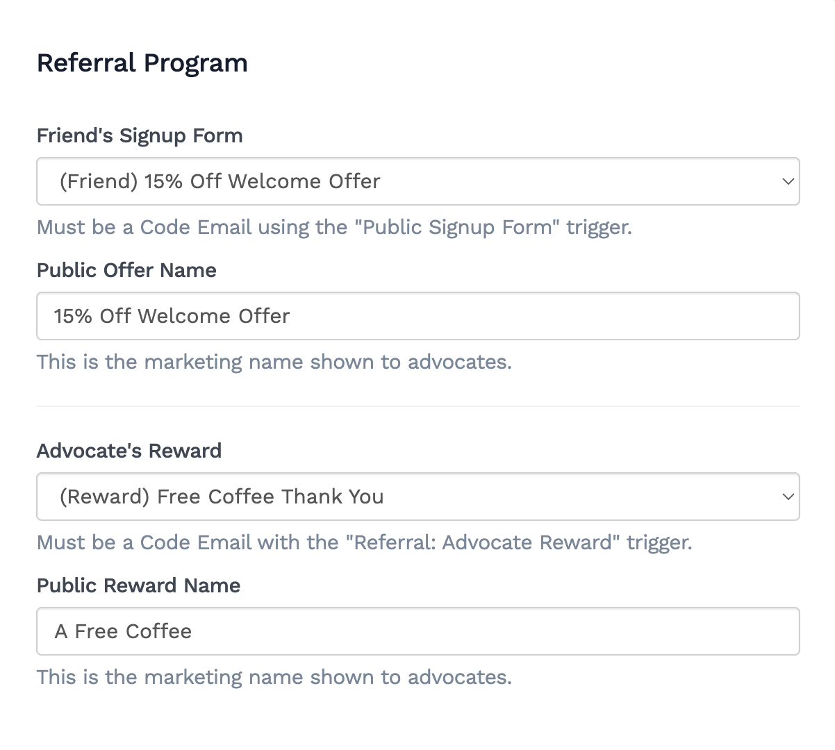 E-commerce referral settings